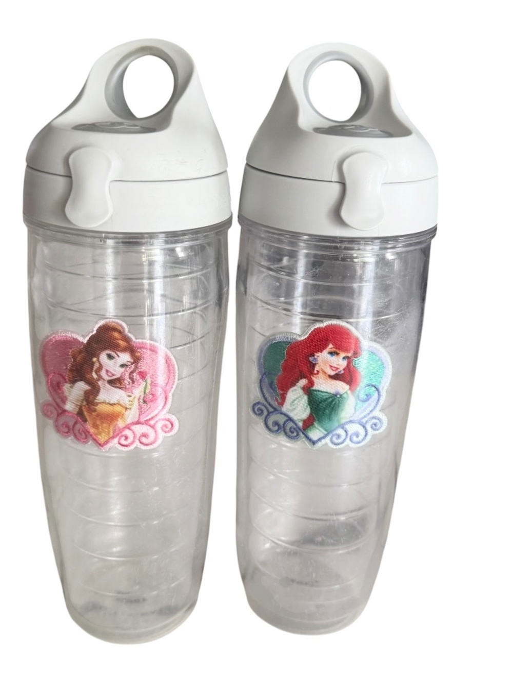 2 Tervis Disney Clear Princess Water Bottles Belle & Ariel